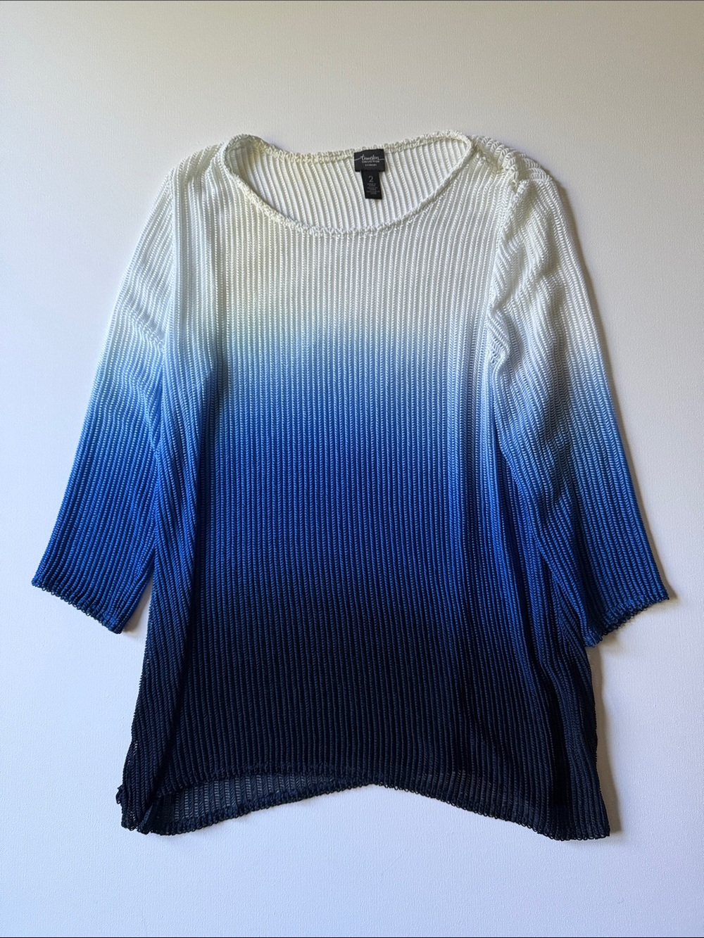 Chico Travelers Collection White to Blue Ombre Ribbed Scoop Neck Top 2